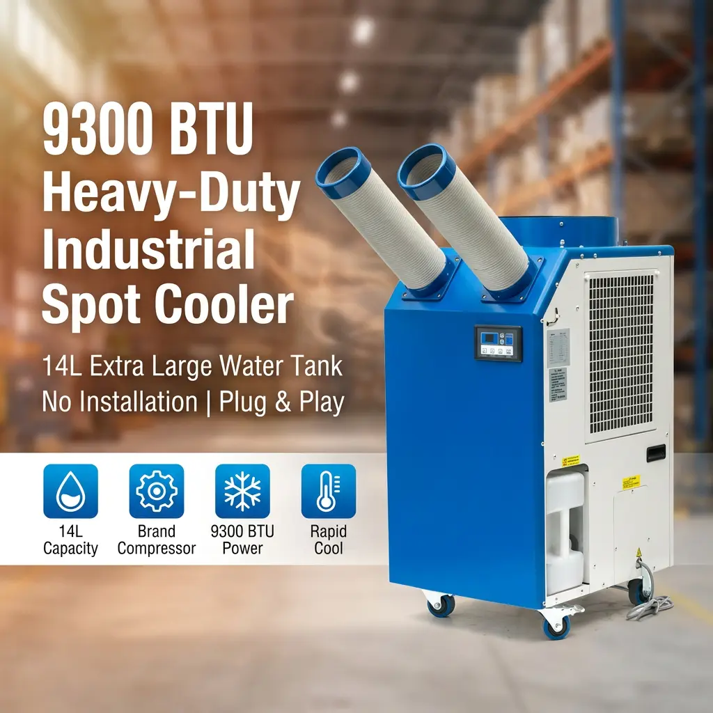OEM 14L didelis bakas 2700W galia 9300BTU rotacinis kompresorius nešiojamasis taškinis aušintuvas pramoninis oro kondicionierius dirbtuvėms